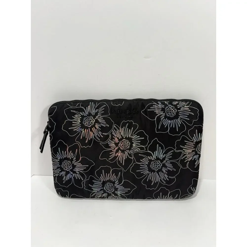 Kate Spade Puffer Laptop Sleeve Hollyhock Iridescent‎ Black Floral 14